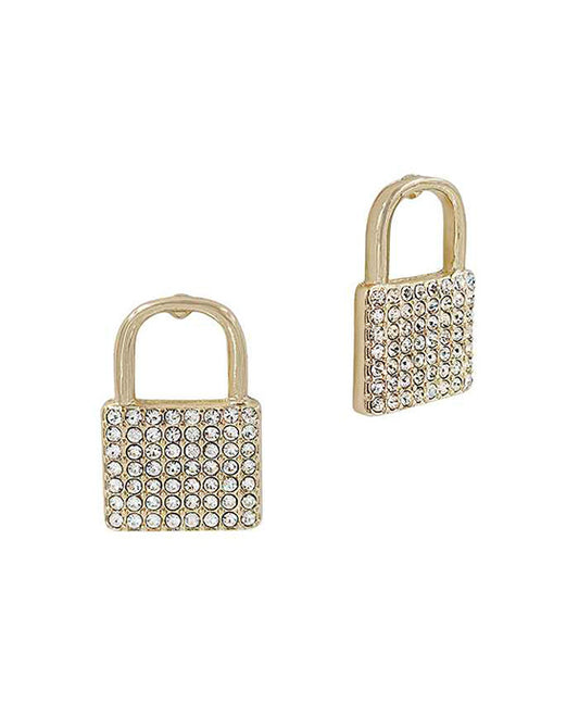 Paved Metal Lock  Post Earring
