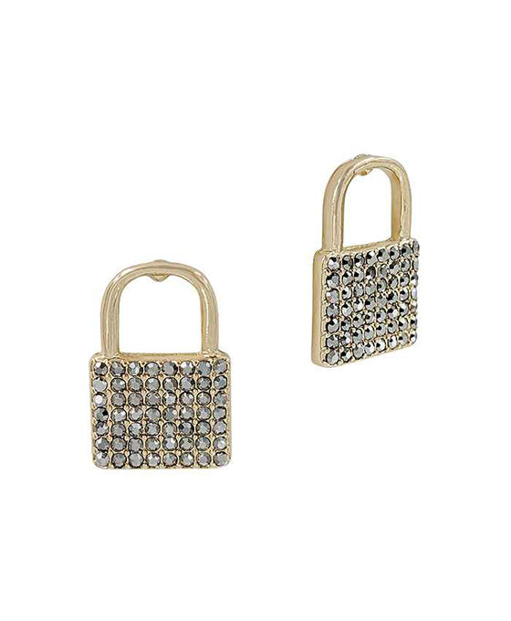 Paved Metal Lock  Post Earring