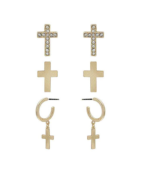 Cross Metal 3 Set Earring