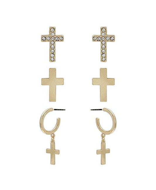 Cross Metal 3 Set Earring