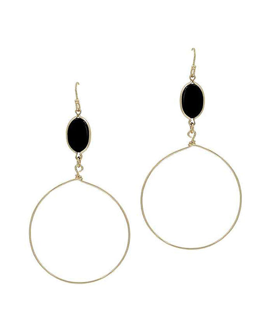 Oval Stone Metal Earring