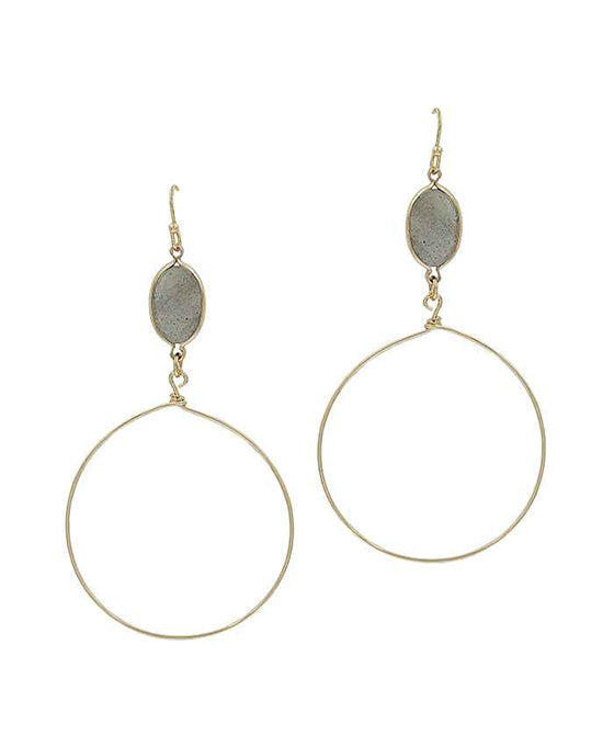 Oval Stone Metal Earring