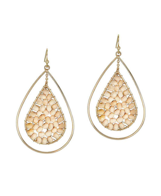 Wood Woven Teardrop Metal Earring