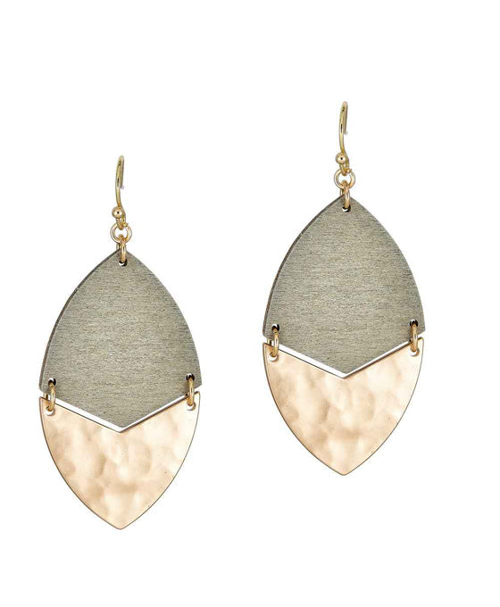 Wood & Metal Oval Shape Earring