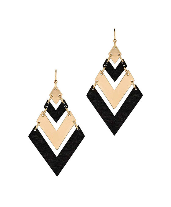 Chevron Wood & Metal Earring