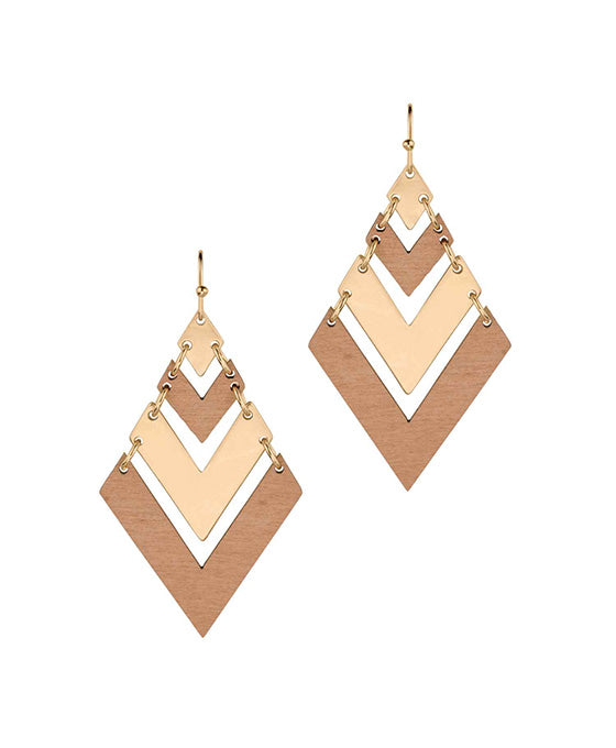 Chevron Wood & Metal Earring