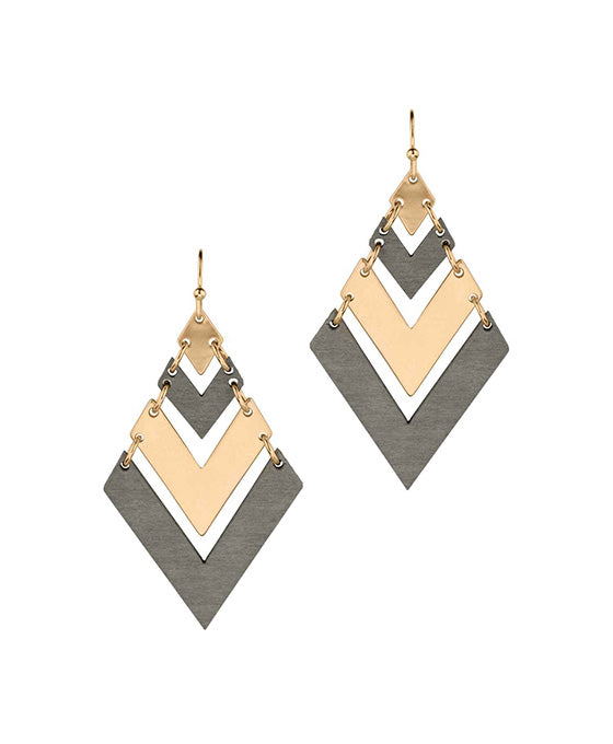 Chevron Wood & Metal Earring
