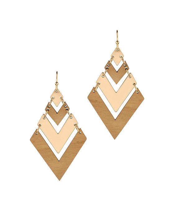 Chevron Wood & Metal Earring