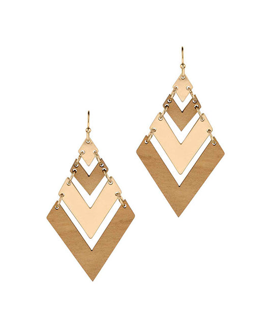 Chevron Wood & Metal Earring