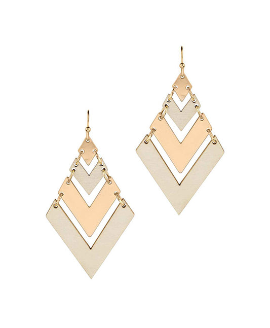 Chevron Wood & Metal Earring