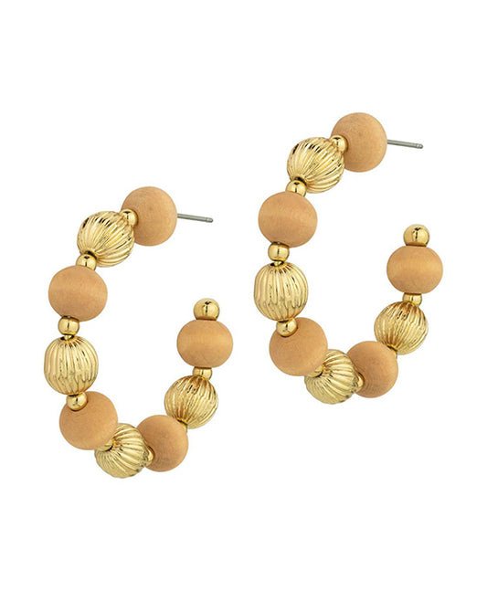40mm Wood & Metal Hoop Earring