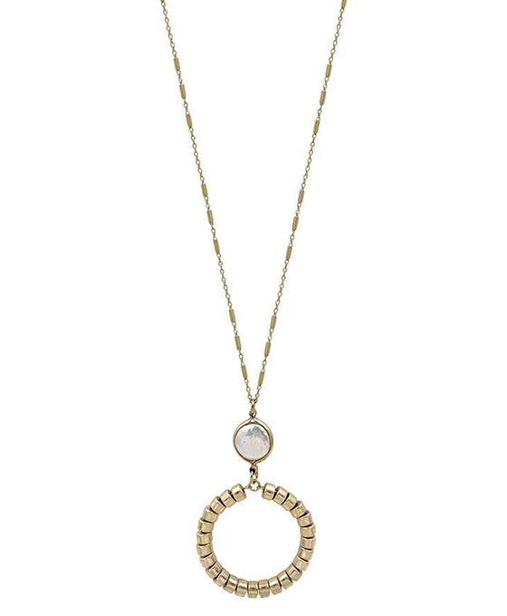Metal Ring w/ Pearl Long Necklace