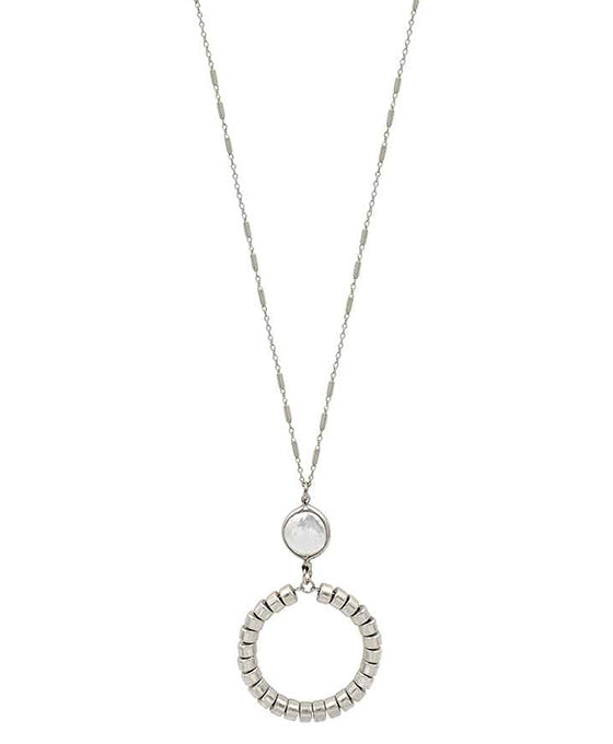 Metal Ring w/ Pearl Long Necklace