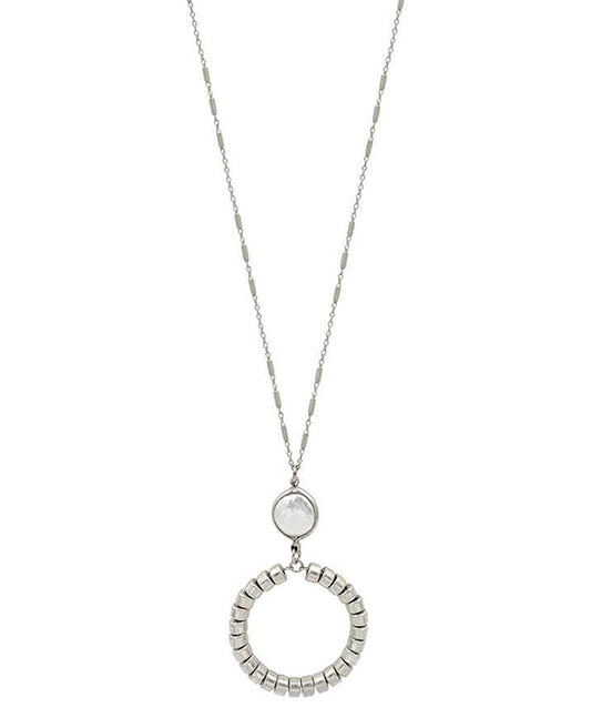 Metal Ring w/ Pearl Long Necklace