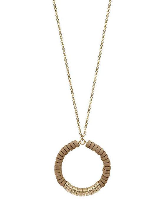 Wood Beads & Metal Cricle Necklace