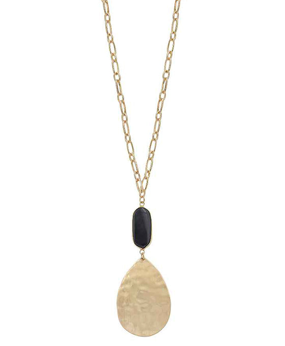 Metal Teardrop w/ Oval Stone Necklace