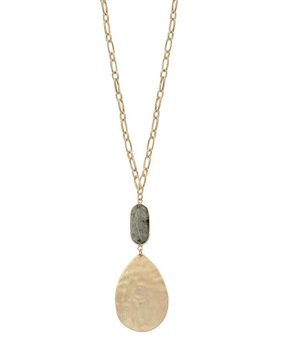 Metal Teardrop w/ Oval Stone Necklace