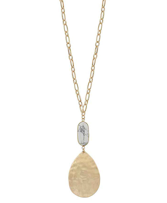 Metal Teardrop w/ Oval Stone Necklace