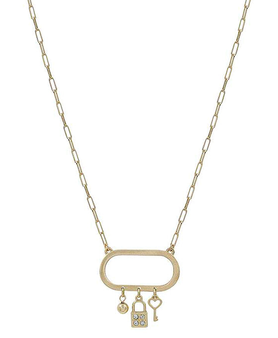 Paved Lock Metal Ball Necklace