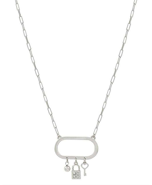Paved Lock Metal Ball Necklace