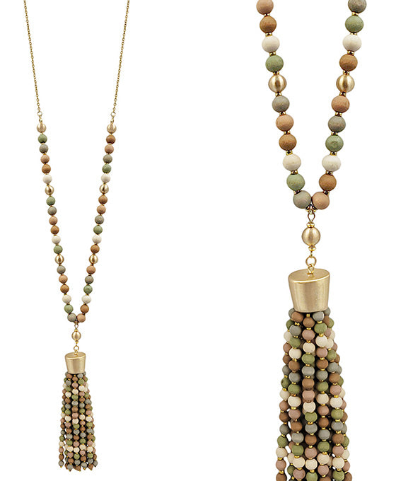 Wood Beads w/ Tassel Necklace