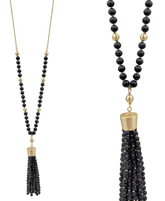 Wood Beads w/ Tassel Necklace