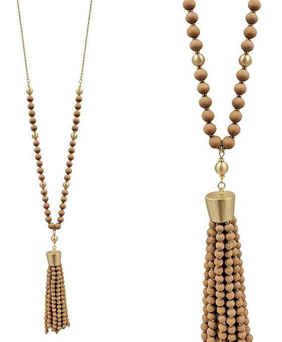 Wood Beads w/ Tassel Necklace