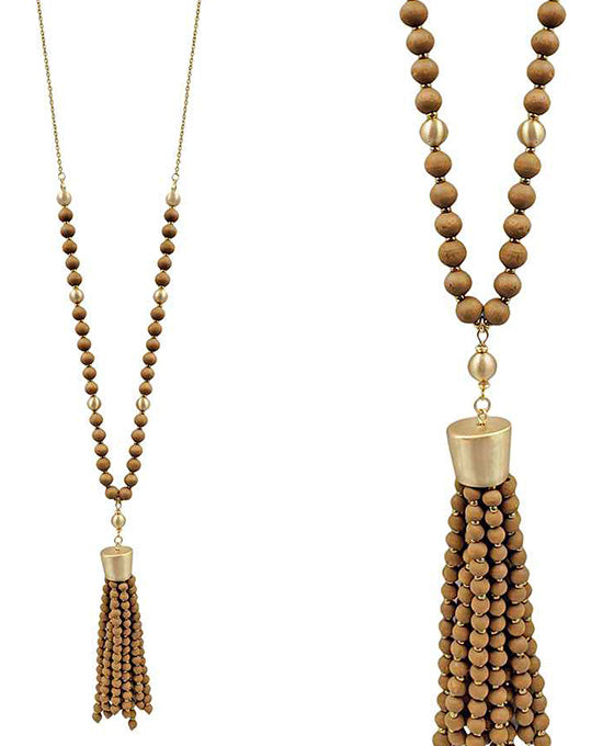 Wood Beads w/ Tassel Necklace