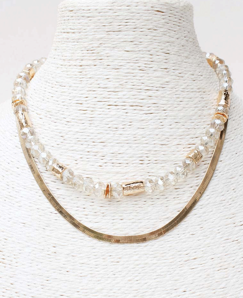 Faceted Bead Strand & Herringbone Chain Necklace