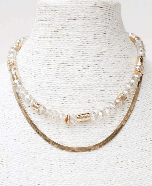 Faceted Bead Strand & Herringbone Chain Necklace