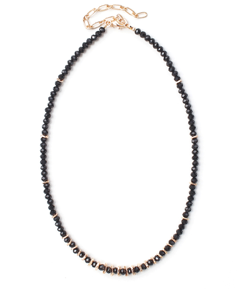 Faceted Stone Beaded w/ Tiny Metallic Ring Necklace