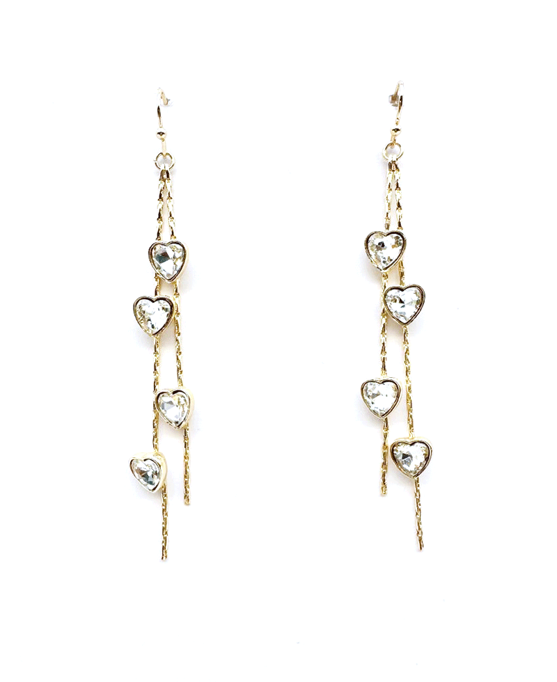 Four Heart Crystal Chain Dangle Earring