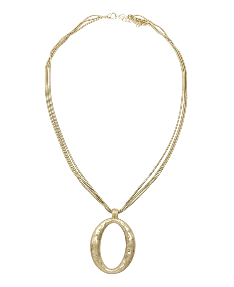 Open Oval Pendant Multi Strand Snake Chain Necklace