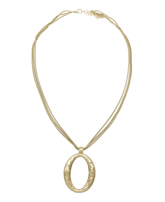Open Oval Pendant Multi Strand Snake Chain Necklace