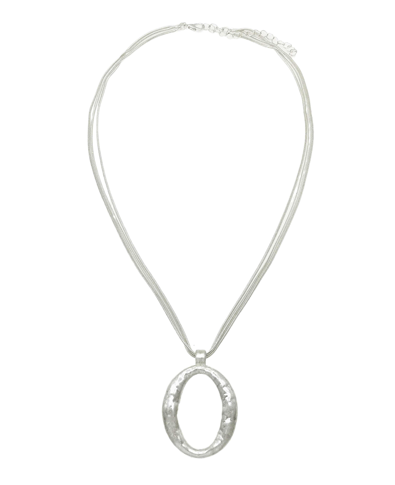 Open Oval Pendant Multi Strand Snake Chain Necklace