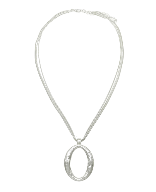 Open Oval Pendant Multi Strand Snake Chain Necklace