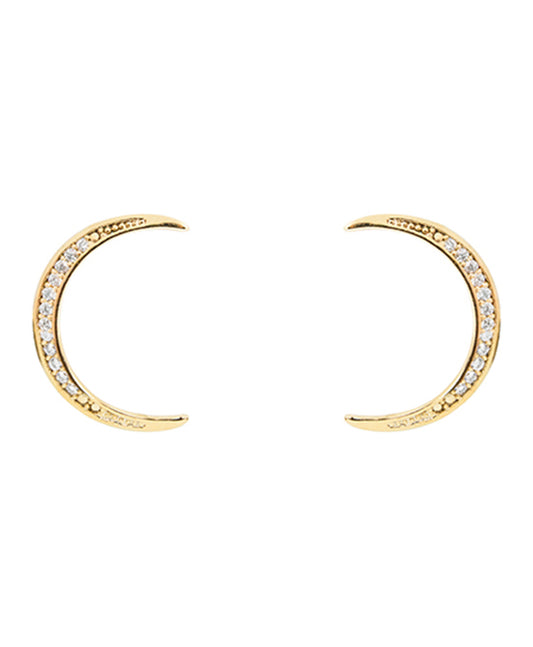 14KT Gold Dipped Crescent Moon CZ Earring