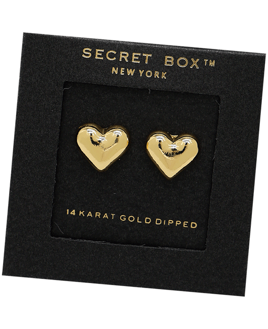 Gold Dipped Puffy Heart Stud Earring