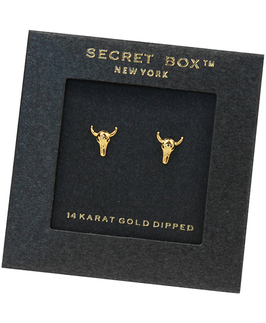 14K Gold Dipped Bull Head Earring