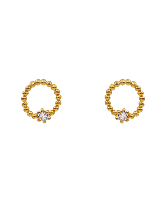 14KT Gold Dipped Ball Beaded Circle CZ Earring