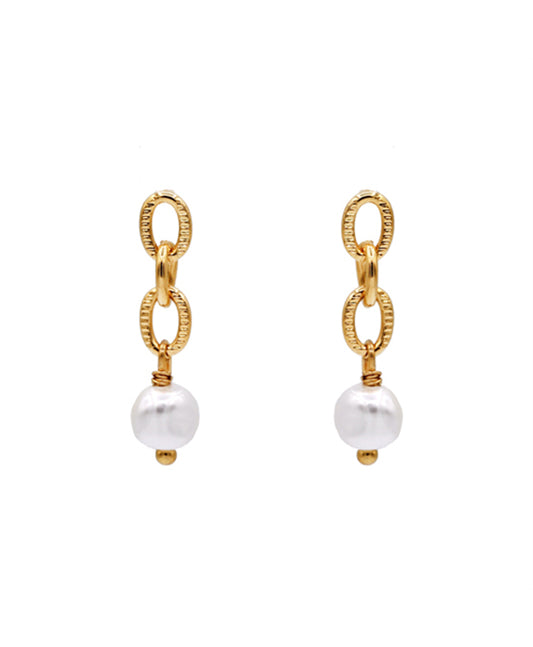 14KT Gold Dipped Chain w/ Pearl Stud Earring