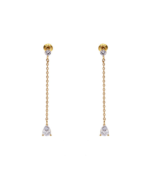 14K Gold Dipped CZ Dangle Chain Stud Earring