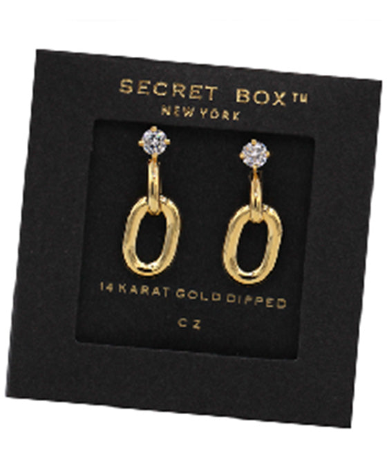14K Gold Dip Oval Linked CZ Stud