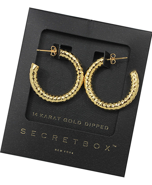 14K Gold Dipped 30mm Diamond Cut Tube Hoop Earring
