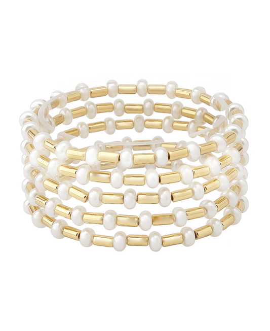 Pearl & Bar 5 Set Stretch Bracelet