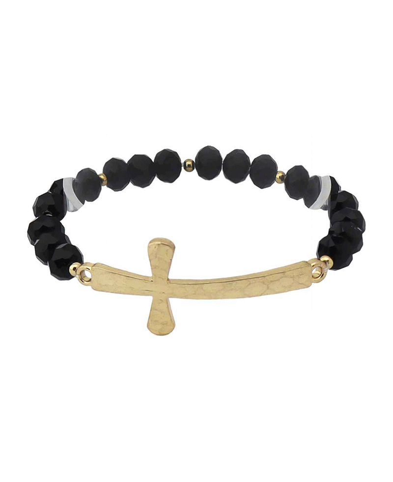 Curved Cross Glass Beads Bracelet