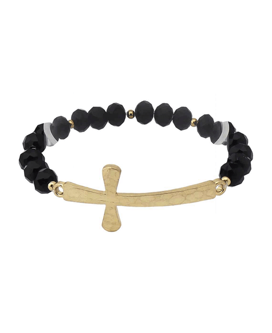 Curved Cross Glass Beads Bracelet