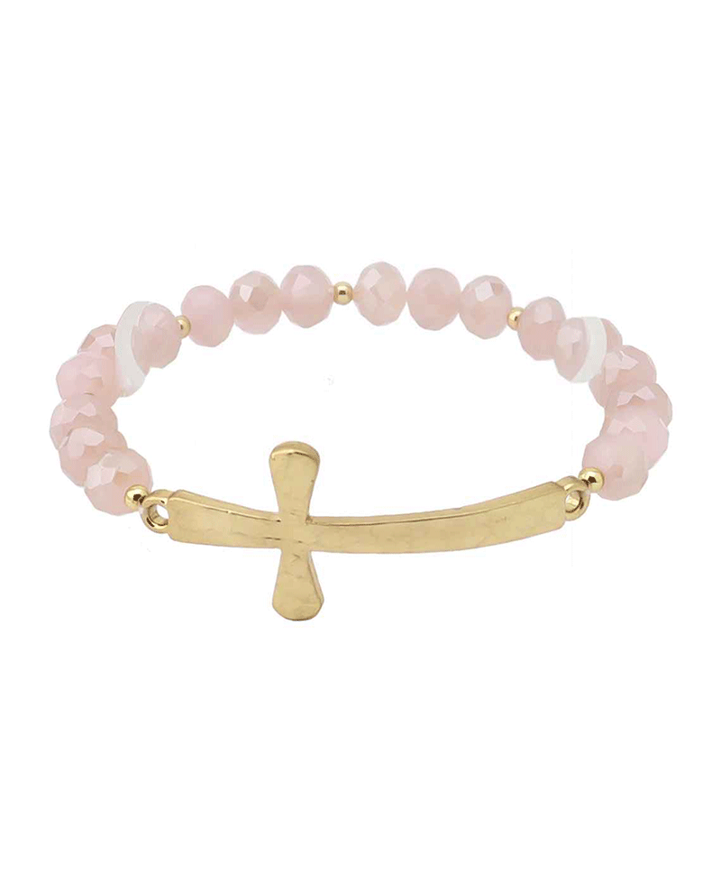 Curved Cross Glass Beads Bracelet