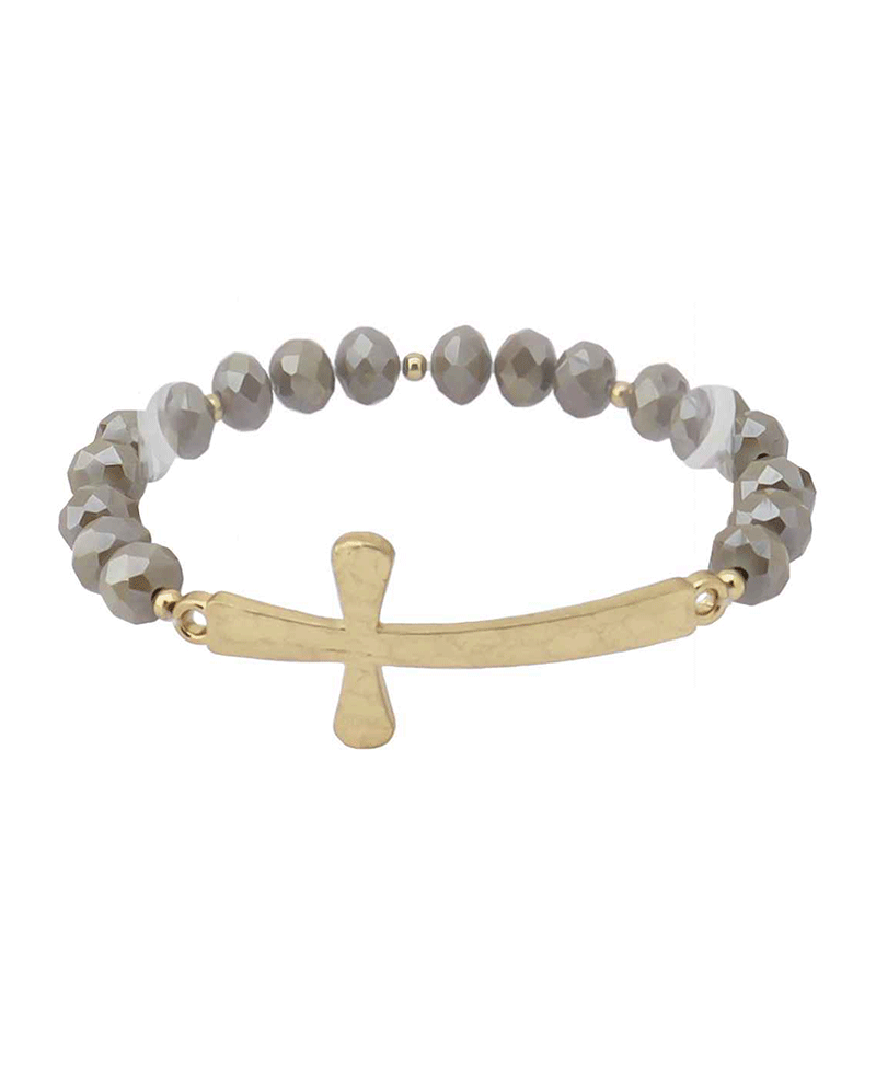 Curved Cross Glass Beads Bracelet