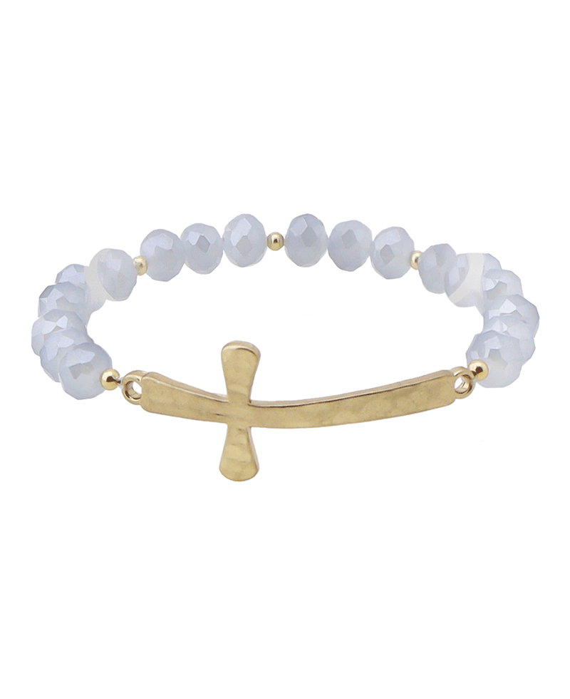 Curved Cross Glass Beads Bracelet